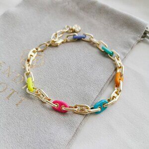 Kendra Scott Bailey Gold Rainbow Multi Mix Chain Bracelet Authentic